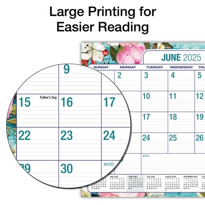 2025-2026 Global Printed Products Teal Floral 22" x 17" Desk Pad Calendar, Multicolor (NAD26-DP-17)