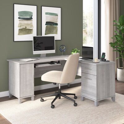 Bush Home Somerset 60W L Shaped Office Desk with Storage, Platinum Gray (WC81230K)