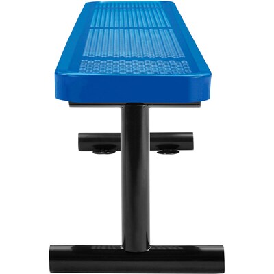 Global Industrial 8' Outdoor Steel Flat Bench, Perforated Metal, Blue (262076BL)