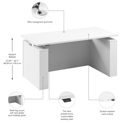 Bush Business Furniture Stratus 60"W Electric Rectangular Adjustable Standing Desk with Modesty Panel, White (SUT003WH)