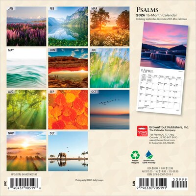 2026 BrownTrout Psalms 7 x 7 Monthly Wall Calendar (9798330705191)