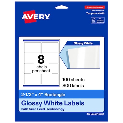 Avery Rectangle Laser/Inkjet Multipurpose Labels, White, 8 Labels/Sheet, 100 Sheets/Pack (19479311222)