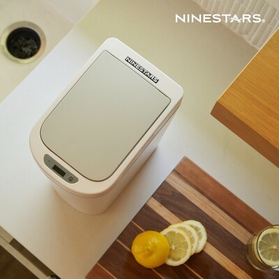 NineStars Plastic Indoor Automatic Sensor Trash Cans, 1.85 Gallons, White, 2 Count (DZT-7-2B)