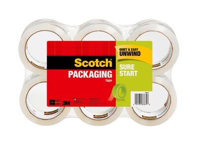 Scotch Sure Start Shipping Packing Tape, 1.88 x 54.6 yds., Clear, 6-Pack (3500-6)
