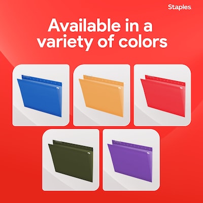 Staples® Hanging File Folders, 1/5-Cut Tab, Letter Size, Blue, 25/Box (ST163501-CC)