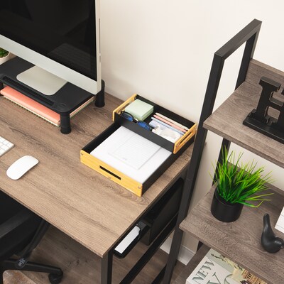 Mind Reader 2-Compartment Metal/Wood Tiered Desktop Organizer Trays, Black (2TRAY-BLK)