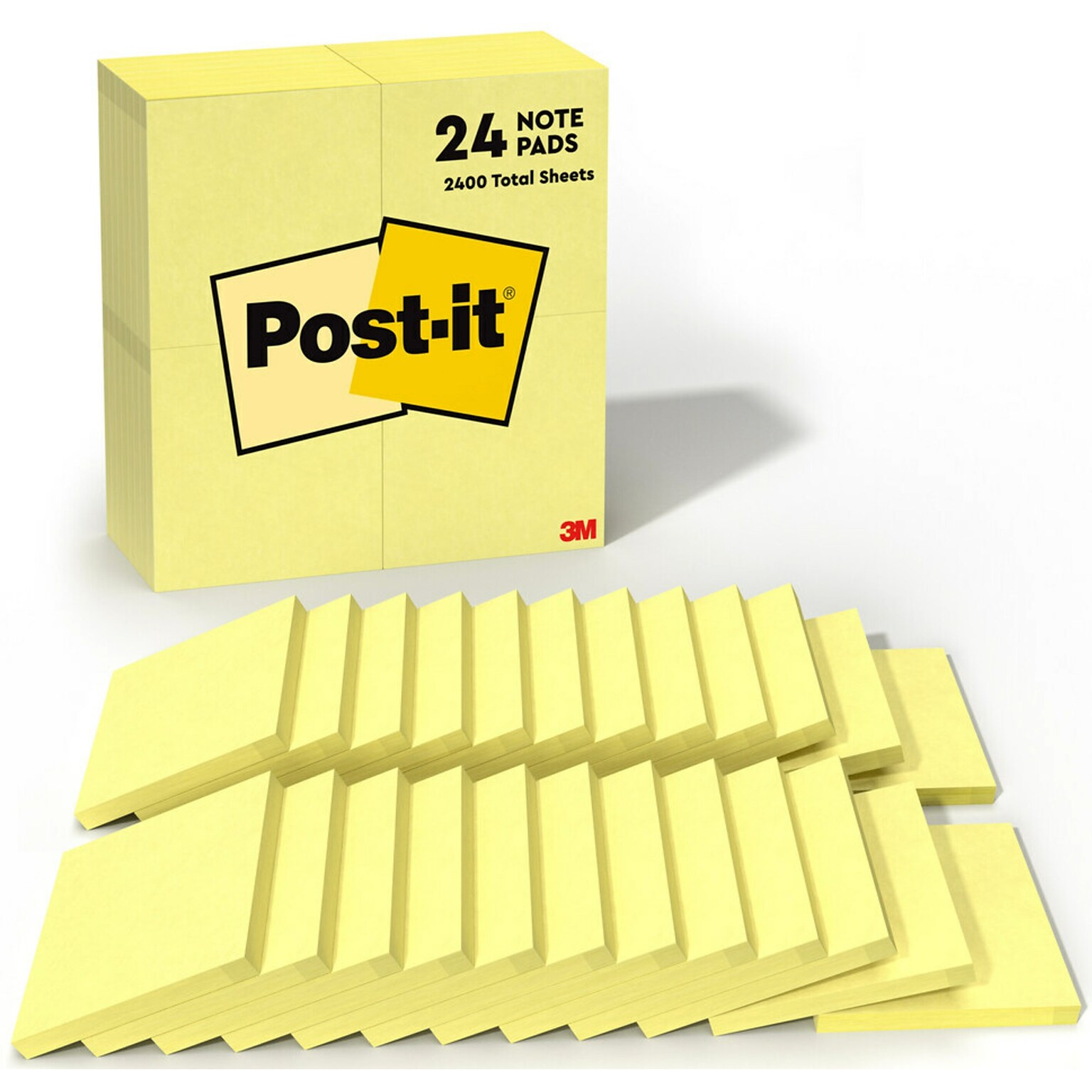 Post-it Notes, 3 x 3, Canary Collection, 100 Sheet/Pad, 24 Pads/Pack (654-24VAD-B)