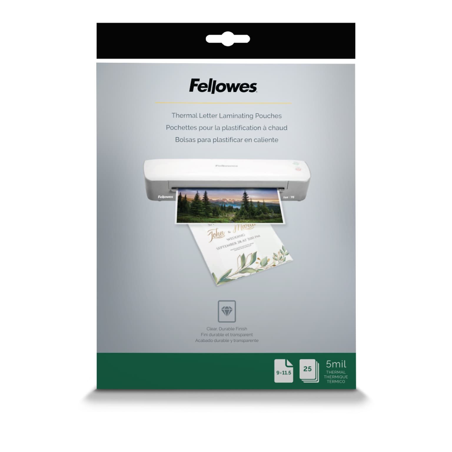 Fellowes Thermal Laminating Pouches Thermal & Cold Laminating Pouches, Letter Size, 5 Mil, 25/Pack (100138468)