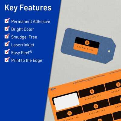 Avery Rectangle Multipurpose Labels, 1-13/16 x 2-3/16, Bright Orange, 480/Pack (94233)