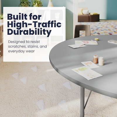 Flash Furniture Wren Horseshoe Activity Table, 66" x 60", Height Adjustable, Gray Top/Silver Frame (XUA6066HRSEGTPC)