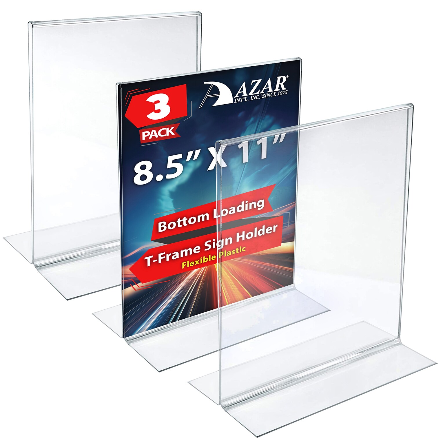 Azar Document Holder, Desktop/Countertop, Bottom Loading Plastic, 3/Pack (152430-3PK)