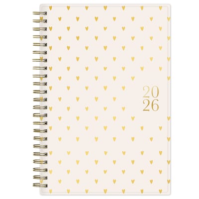 2026 Blue Sky Bespoke Letterpress Cream Hearts 5 x 8 Calendar Year Weekly & Monthly Planner, Plastic Cover (156228)