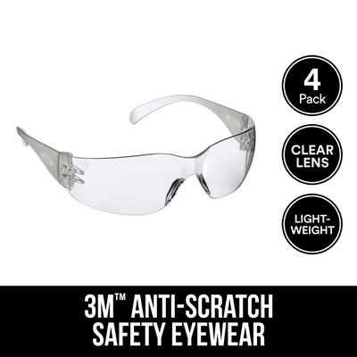 3M Safety Glasses, Wraparound, Clear Lens, 4/Pack (90953H4-DC-M)