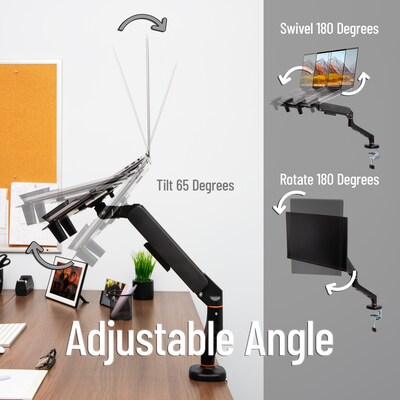Mind Reader Adjustable Gas Spring Laptop Desk Mount, Fits 11.6 - 17.3" Laptops or Monitors, Black, (GARLAP-BLK)