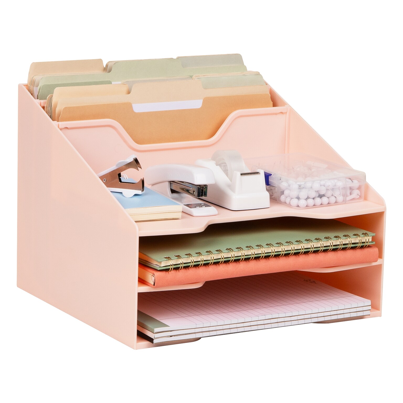 Mind Reader 5-Compartment Plastic Desk Tray, Pink (ANCHBOX5-PNK)