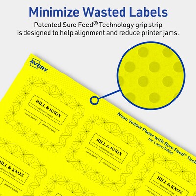 Avery Laser/Inkjet Arched Square Multipurpose Labels, 2" x 2-3/16", Neon Yellow, 960/Box (94124)