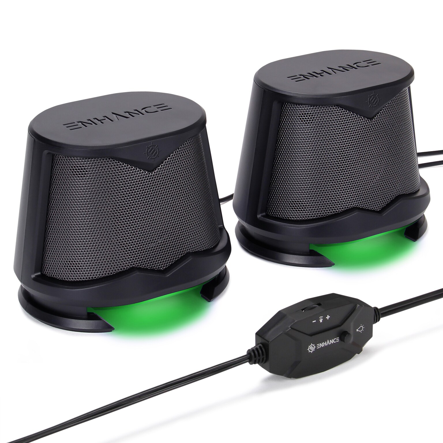 ENHANCE SB2 Computer Speaker System, Black/Green LEDs (ENPCSB2100GNWS)