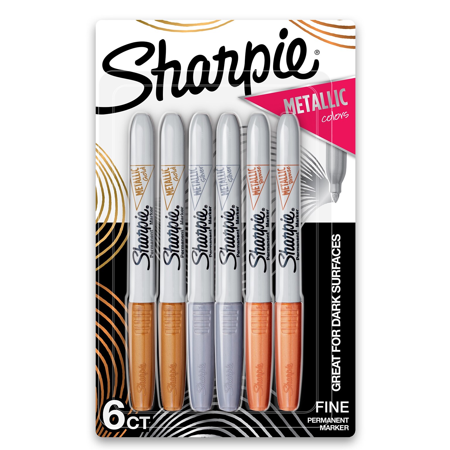 Sharpie Permanent Markers, Fine Tip, Assorted Metallic, 6/Pack (1829201)