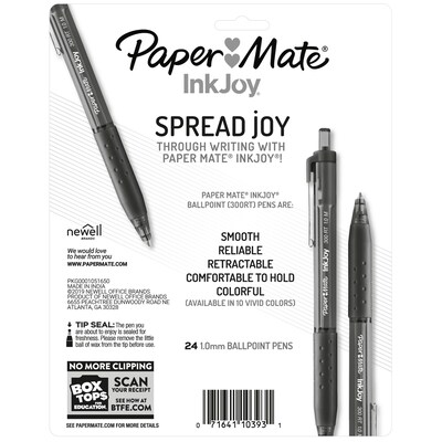 Paper Mate InkJoy 300 RT Retractable Ballpoint Pen, Medium Point, Black Ink, 24/Pack (1945925)