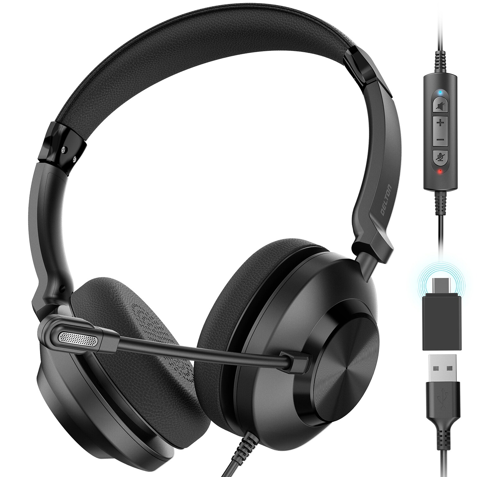 Delton 32Y MS Teams Noise-Canceling On-Ear Computer Headset, USB Type-A & Type C, Black (DWH32Y)