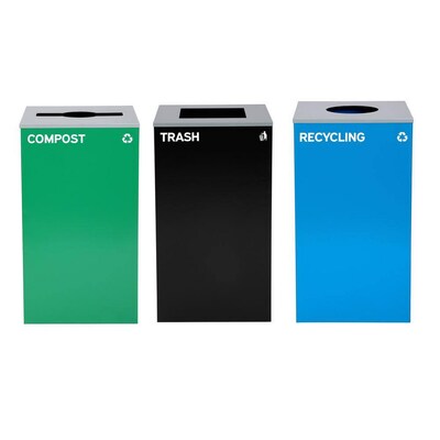 Alpine Industries Steel Recycling, Compost, and Trash Can Set, 29 Gallon, 3/Pack (ALP4450-BLK-KIT36)