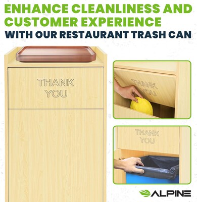 Alpine Industries Wood Trash Can, 40 Gallon, Oak, 2/Pack (476-MEO-2PK)