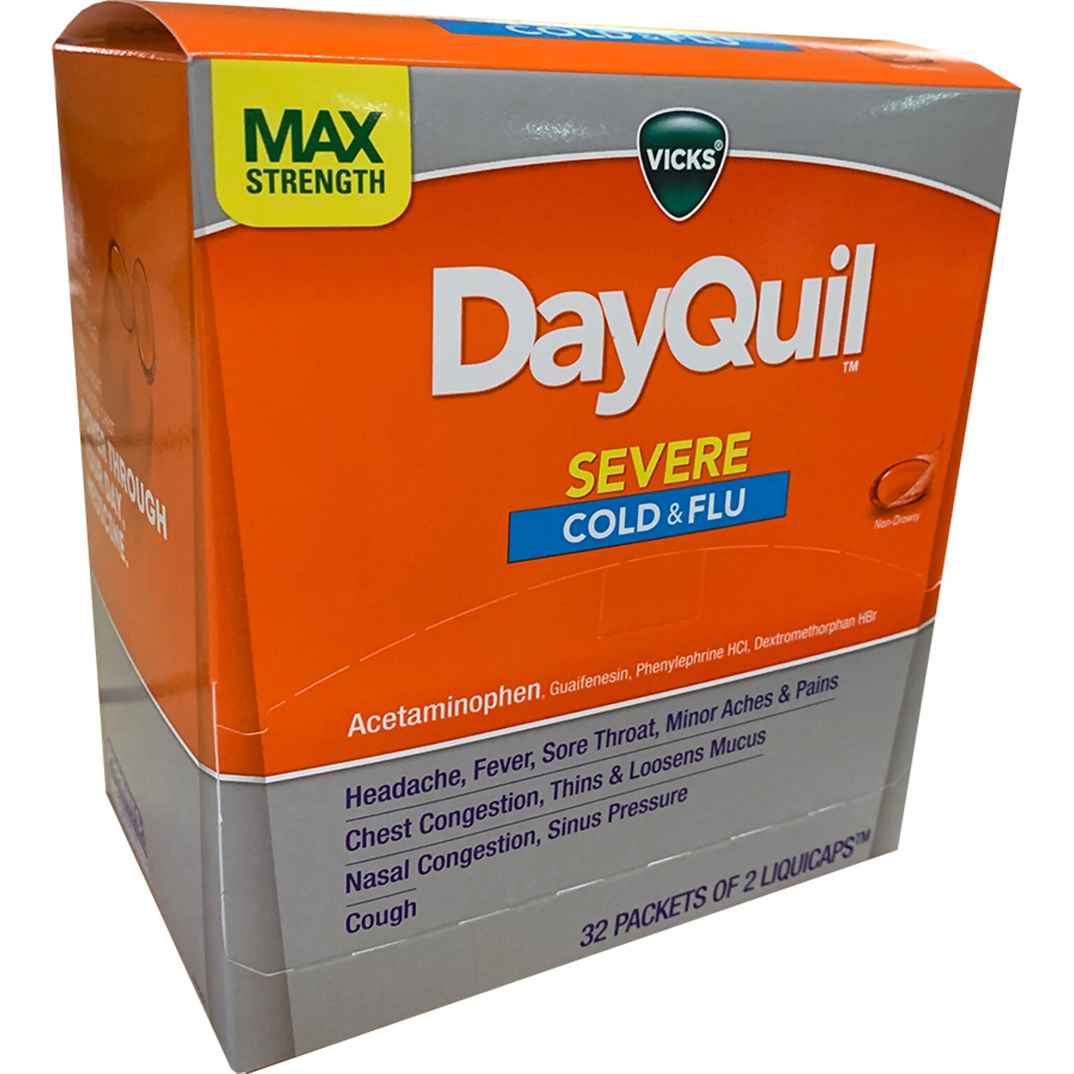 DayQuil Severe Cold & Flu Relief LiquidCaps, 2/Pouch, 32 Pouches/Box (04263)