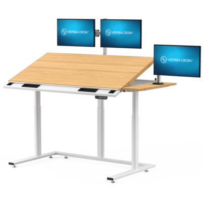 VersaDesk PowerLift Triad 72W Electric Adjustable Drafting Table, Bamboo/White (TRDT-7230-WNB)