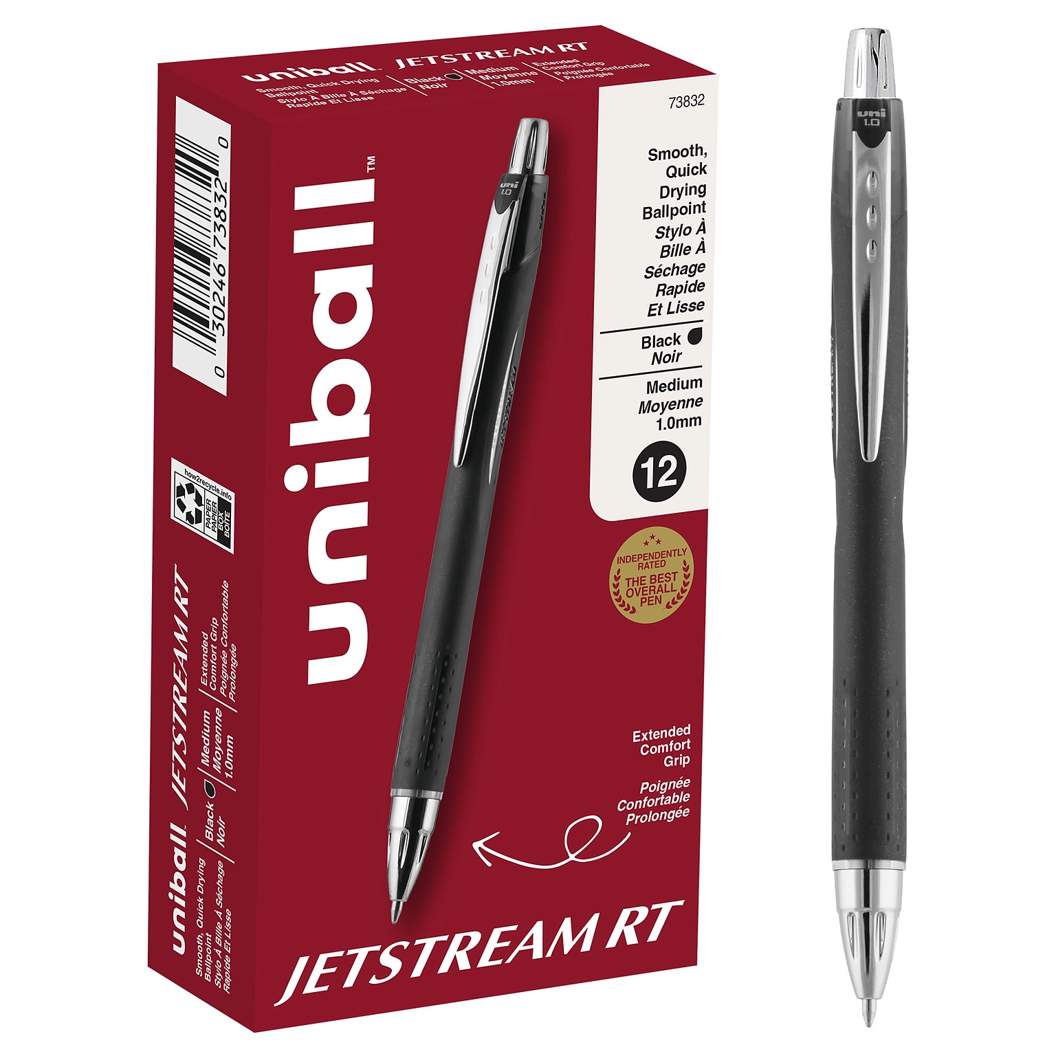 uni Jetstream RT Retractable Ballpoint Pen, Medium Point, 1.0mm, Black Ink, Dozen (73832)