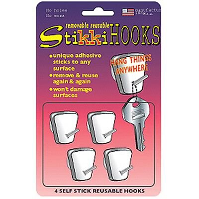 Removable Reusable Stikki Hooks, White, 4/pkg