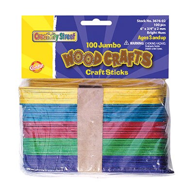 Creativity Street® Jumbo Craft Sticks, Assorted Bright Hues, 100/Pack (CK-367602)