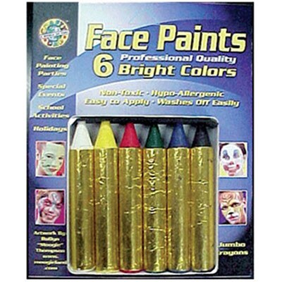 Crafty Dab Jumbo Face Paints, Washable Crayons, Bright Assorted Colors, Pack of 6 (CV-80032)