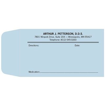 Medical Arts Press® Pill Envelopes; 2-1/2 x 4-1/4, Blue, Gummed, Personalized, Style A, 500/Box