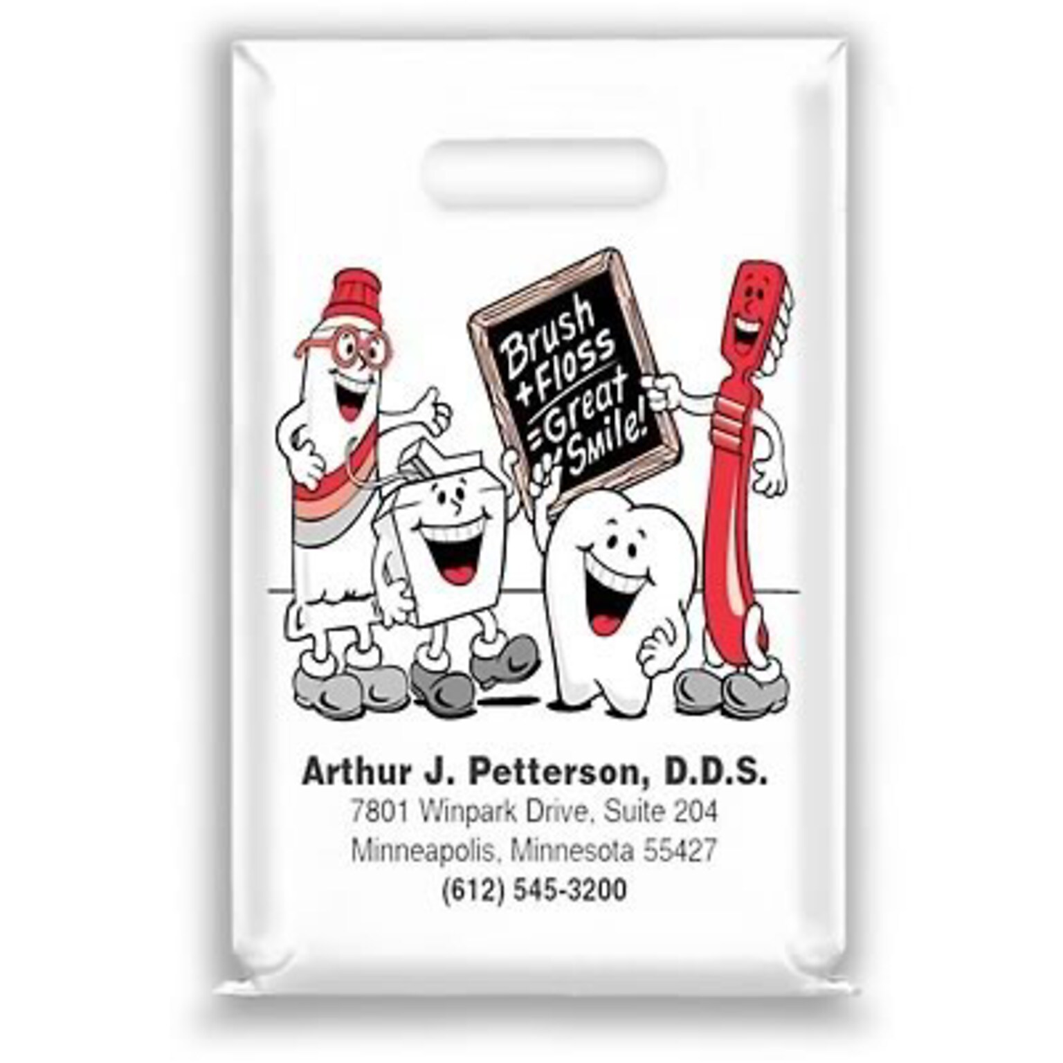 Medical Arts Press® Dental Personalized Large 2-Color Supply Bags; 9 x 13, Smile Team w/Chalkboard, 100 Bags, (53222)