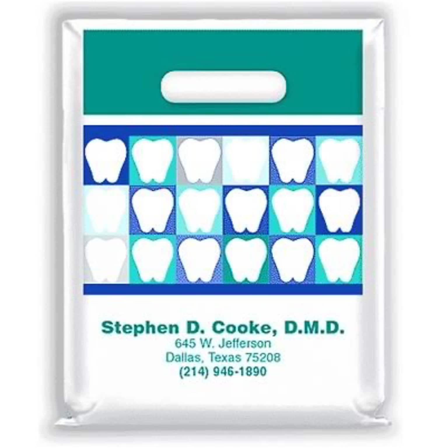 Medical Arts Press® Dental Personalized 2-Color Supply Bags; 7-1/2x9, Tooth Quilt Design, 100 Bags, (53734)