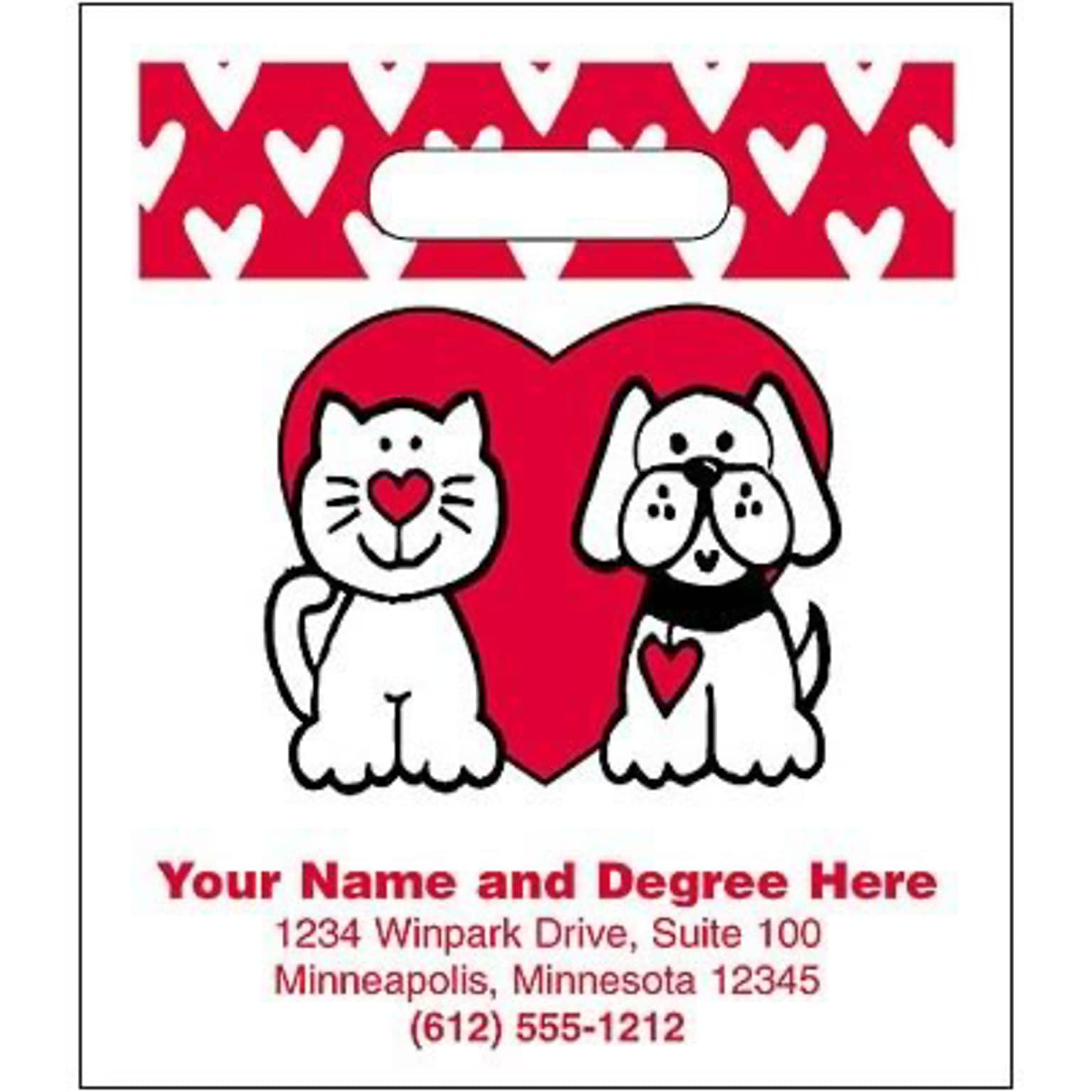 Medical Arts Press® Veterinary Personalized Large 2-Color Supply Bags; 9 x 13, Cat & Dog with a Heart, 100 Bags, (53789)