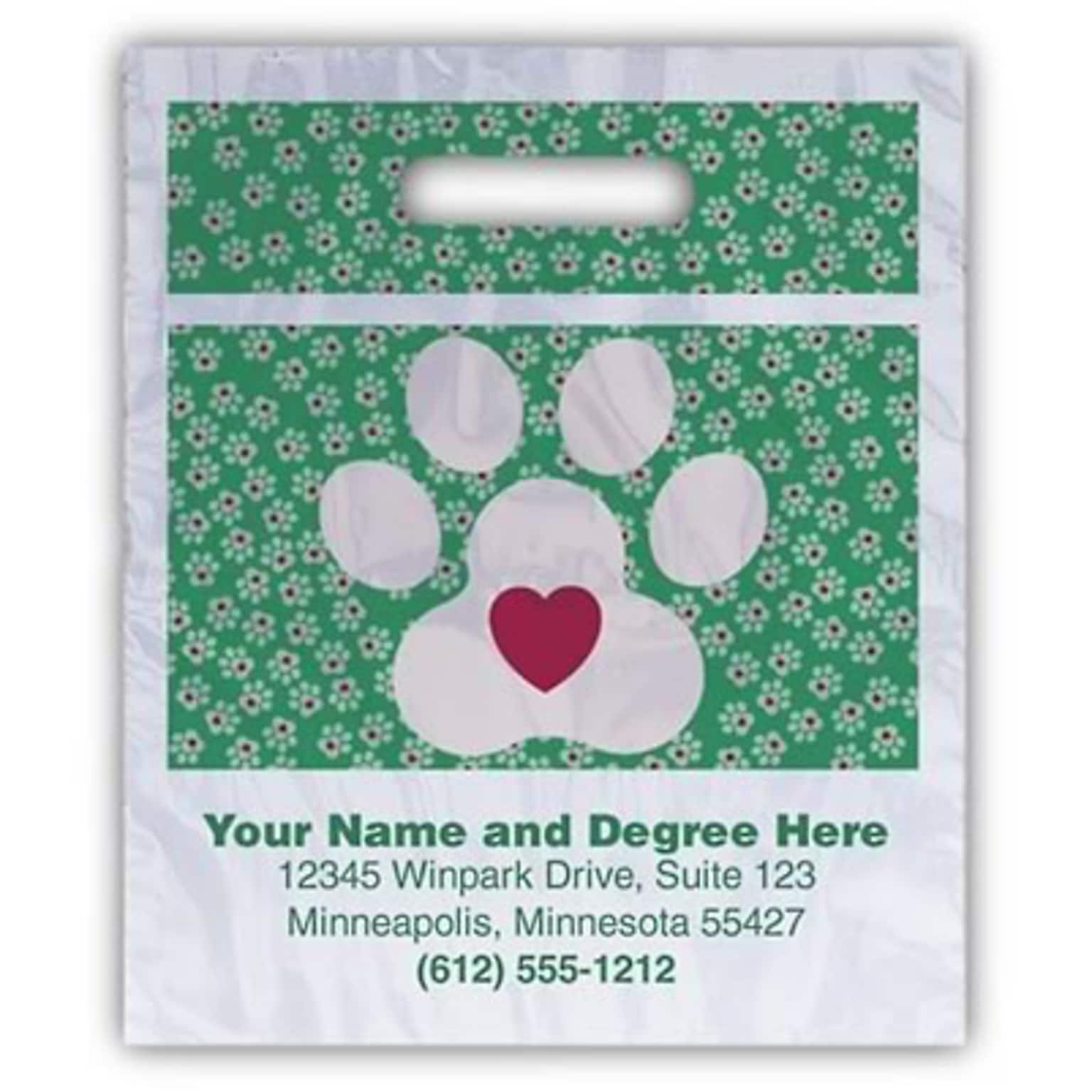 Medical Arts Press® Veterinary Personalized Small 2-Color Supply Bags; 7-1/2x9, Large Paw Print w/Heart, 100 Bags, (55717)