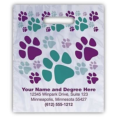 Medical Arts Press® Veterinary Personalized Small 2-Color Supply Bags, Large & Small Paw Prints