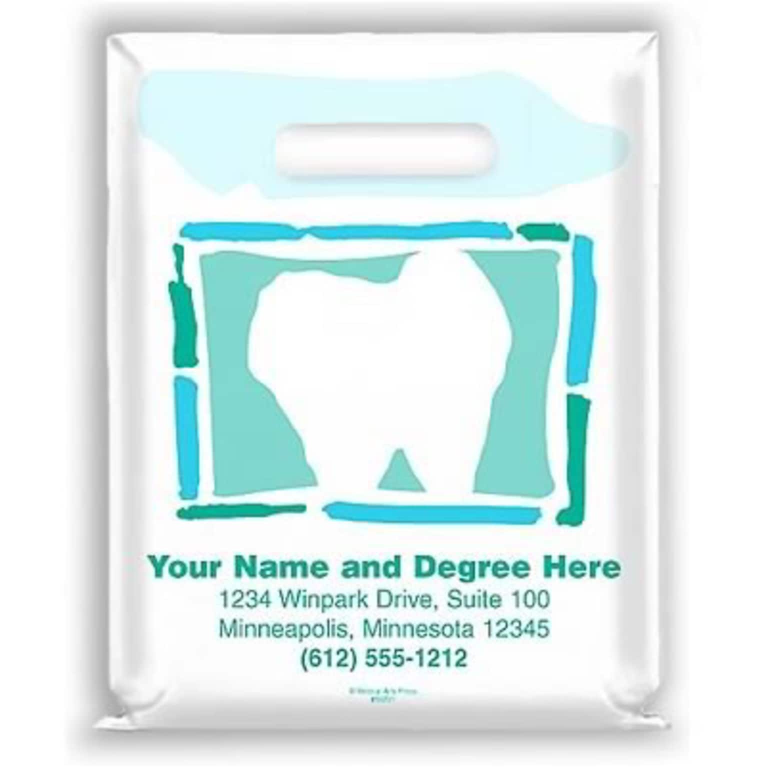 Medical Arts Press® Dental Personalized 2-Color Supply Bags; 7-1/2x9, Abstract Tooth w/Border, 100 Bags, (59751)