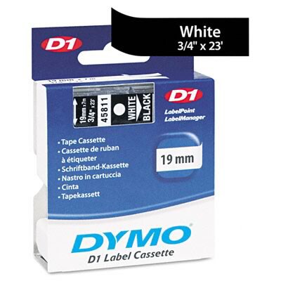 DYMO D1 45811 Printer Label, 3/4W, White on Black