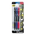 Pilot® G2 Retractable Gel Ink Pens; Fine, Assorted Ink (BLK/BE/RD), 3/Pack