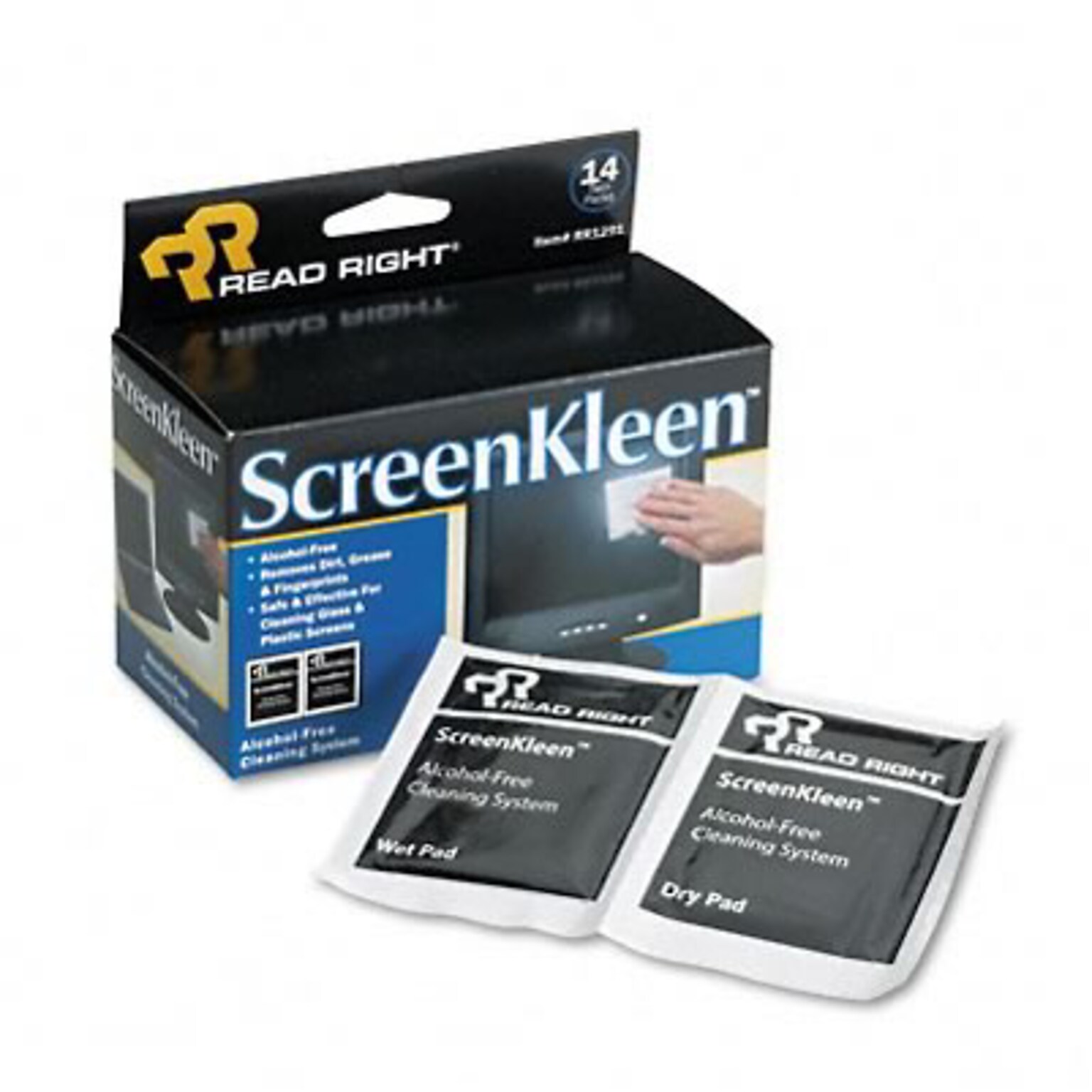 ScreenKleen Alcohol-Free Wipes, Cloth, 3-1/4 x 3-1/4, 14/box