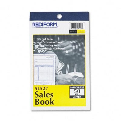 Rediform® Sales Book; 4-1/4Wx6-3/8"H, Carbonless Duplicate, 50 Sets/Book
