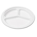 NatureHouse® Bagasse Plates; 10, Three-Compartment Plate, Round, White, 50/Pack