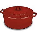 Chefs Classic Enameled Cast Iron 7 Qt. Round Covered Casserole in Cardinal Red