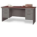 Lorell 67000 Series in Cherry/Charcoal, 60W x 24D Double Pedestal Credenza