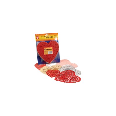 Doilies, White & Red Hearts, 24 Each, 4, 6
