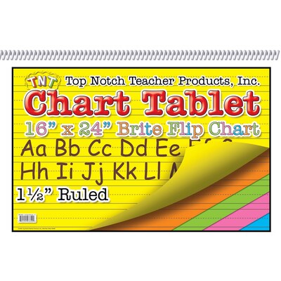Top Notch Teacher Products Chart Tablet, 16" x 24", 1.5" Ruled Writing Paper, Brite Assorted Colors, 25 Sheets (TOP3840)