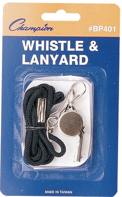 Champion Sports Metal Whistle with Lanyard, Silver, Each (CHSBP401)