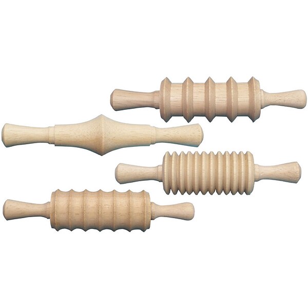 Creativity Street Wood Rolling Pin Set, 4 Assorted Patterns, Approx. 6, 4 Pieces (CK-3748)